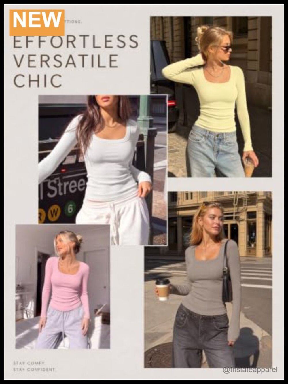 Square Neck Ribbed Long Sleeve Slim Fit Top Fall Basic - Picture 5 of 6